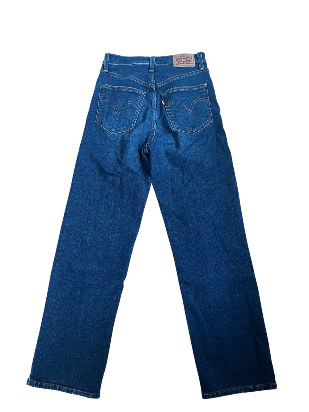 Levi's Indigo Wash Wide Ribcage Straight Ankle Cropped High Rise Denim Jeans - Picture 4 of 12